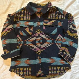 Tribal/ Southwest Patterned Button Down Shirt Shacket - Multicolor